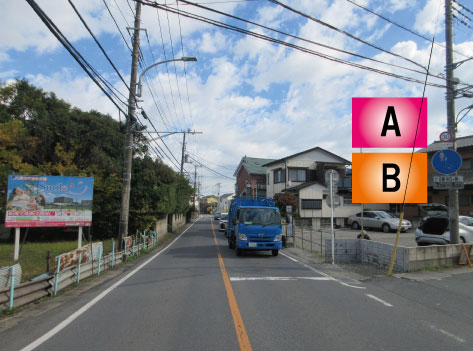 八潮市・県道54号潮止橋そば中川小入口交差点AB